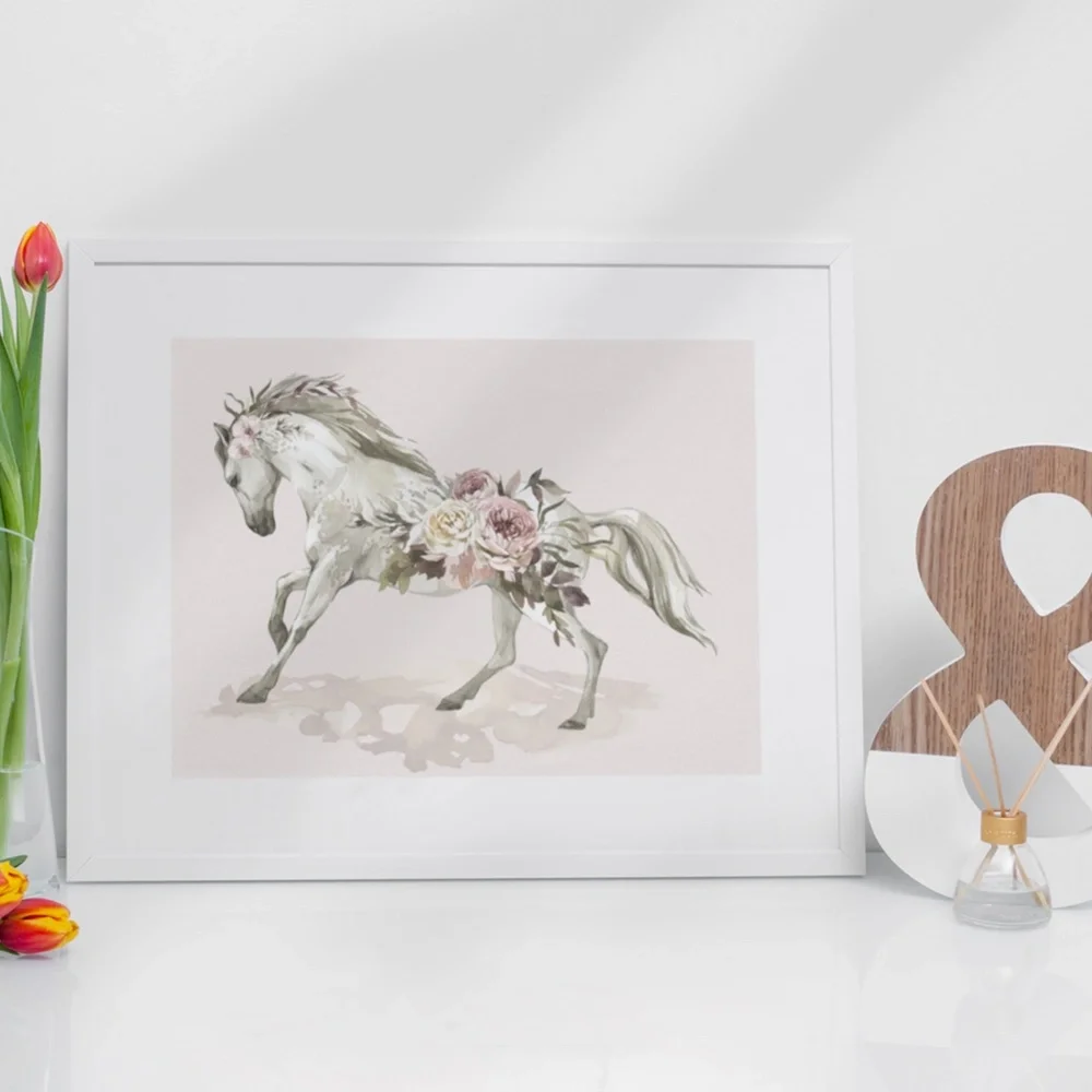 Floral Horse Watercolor Illustration Wall Art Print Poster Unframed - Picture 9 of 16